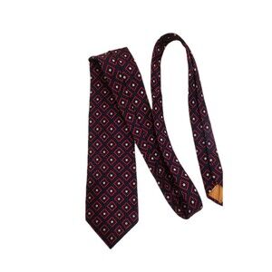 SULKA MCM Luxury Mens Tie Made/ France For Carlton's Geometric Pattern Blue Red